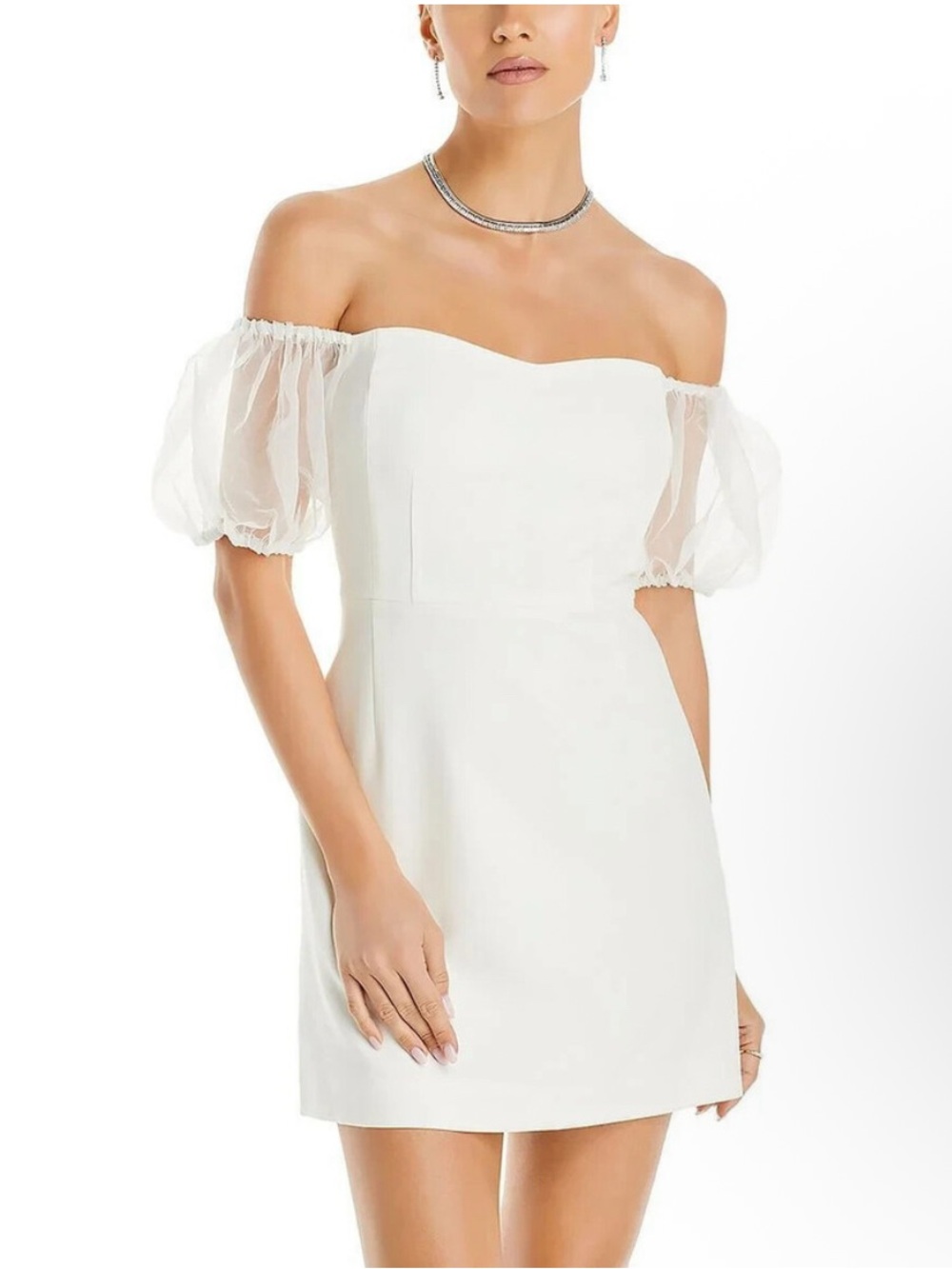 French Connection White Puff Sleeve Mini Dress